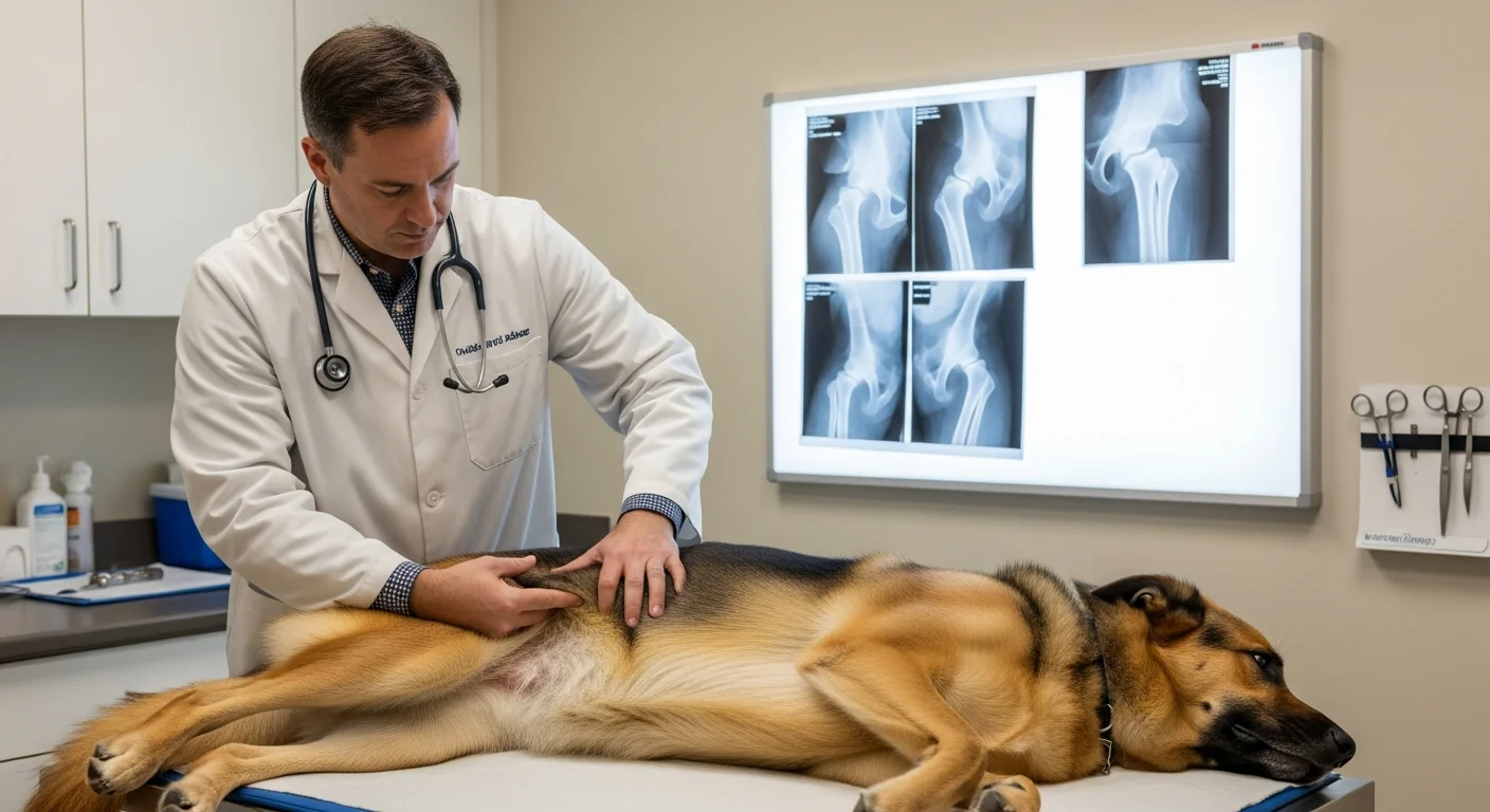 Veterinarian reviewing dog health test X-rays