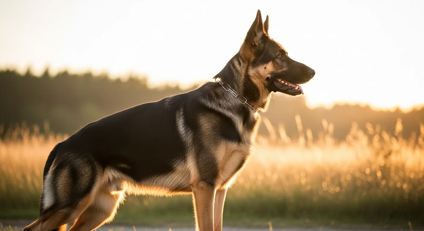 Champion stud dog standing in outdoor setting