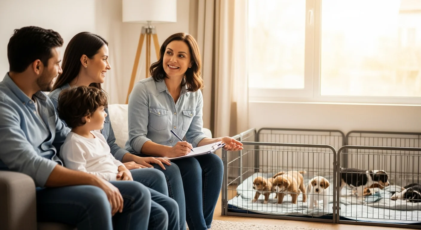 Dog breeder carefully screening potential puppy buyers
