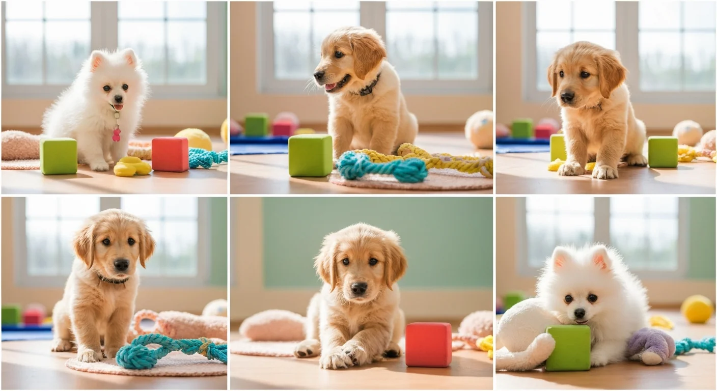 Puppies exploring enrichment objects during the critical socialization period
